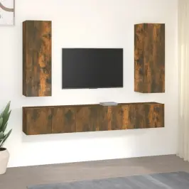 Tv Spintelių Komplektas, 5 Dalių, Dūminio Ąžuolo, Mediena