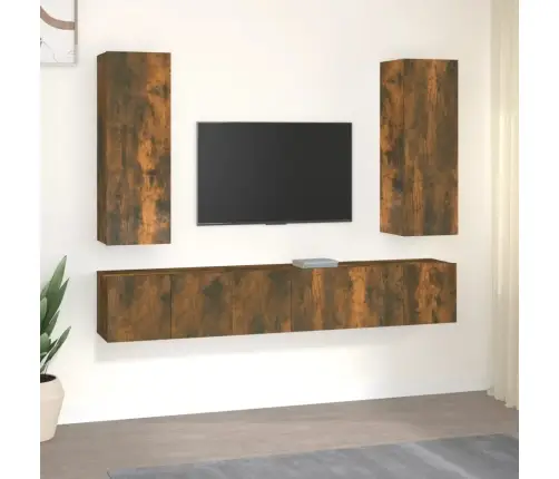 Tv Spintelių Komplektas, 5 Dalių, Dūminio Ąžuolo, Mediena