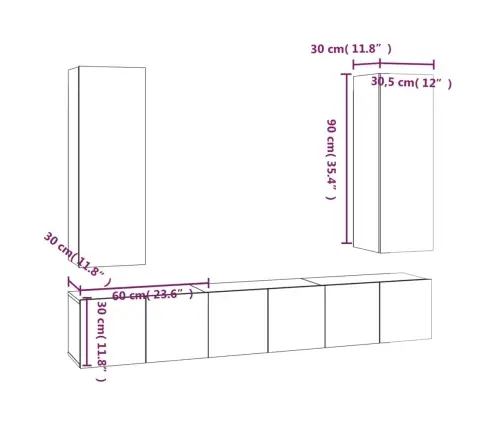 5-Osaline Telerikappide Komplekt, Hall Sonoma Tamm, Tehispuit