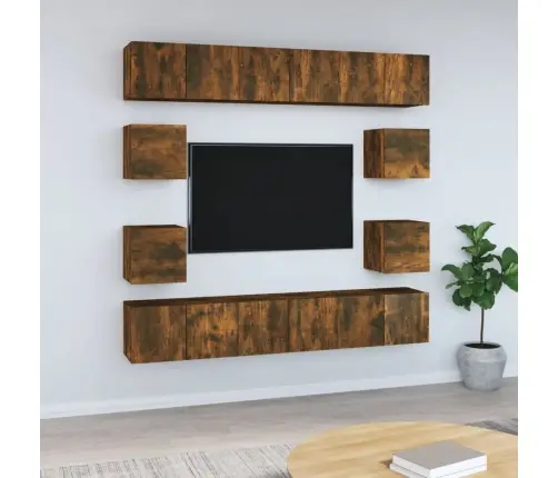 Tv Spintelių Komplektas, 10 Dalių, Dūminio Ąžuolo, Mediena