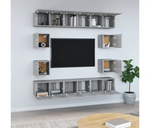 Tv Spintelių Komplektas, 10 Dalių, Pilkas Ąžuolo, Mediena