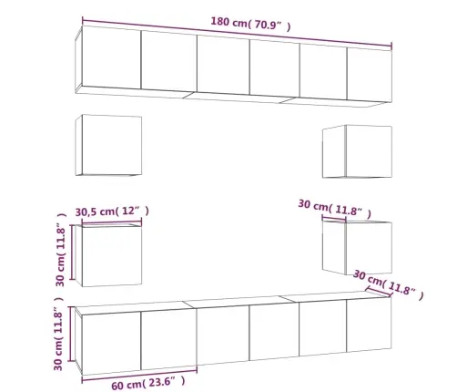 Tv Spintelių Komplektas, 10 Dalių, Pilkas Ąžuolo, Mediena