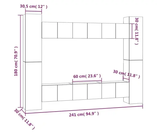 10-Osaline Telerikappide Komplekt, Suitsutatud Tamm, Tehispuit