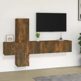 Tv Spintelių Komplektas, 5 Dalių, Dūminio Ąžuolo, Mediena