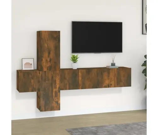Tv Spintelių Komplektas, 5 Dalių, Dūminio Ąžuolo, Mediena