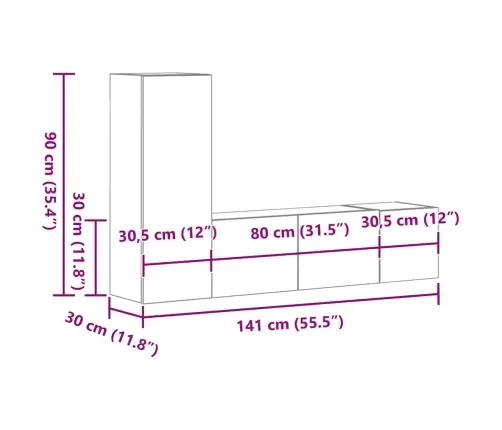 3-Osaline Telerikappide Komplekt, Suitsutatud Tamm, Tehispuit