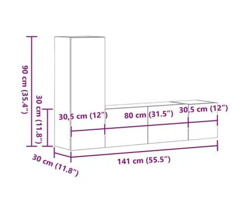 3-Daļīgs Tv Skapīšu Komplekts, Pelēka Ozola, Inženierijas Koks Vidaxl