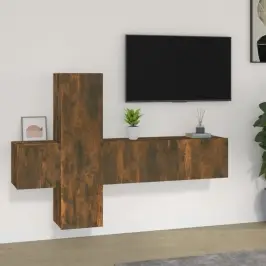 Tv Spintelių Komplektas, 3 Dalių, Dūminio Ąžuolo, Mediena
