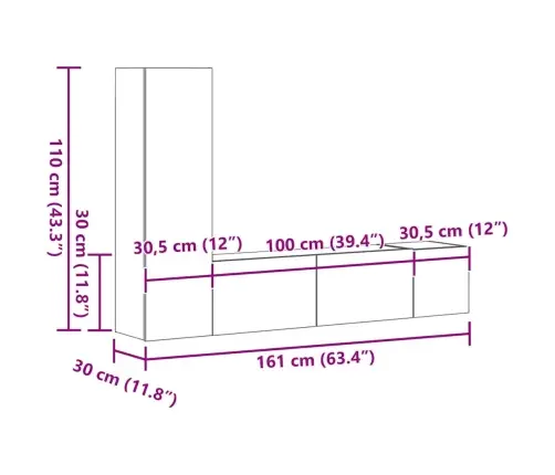 3-Osaline Telerikappide Komplekt, Hall Sonoma Tamm, Tehispuit