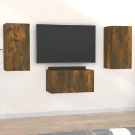 Tv Spintelių Komplektas, 3 Dalių, Dūminio Ąžuolo, Mediena