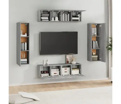 6-Daļīgs Tv Skapīšu Komplekts, Pelēka Ozola, Inženierijas Koks Vidaxl 6-Daļīgs Tv Skapīšu Komplekts, Pelēka Ozola, Inženierijas Koks Vidaxl