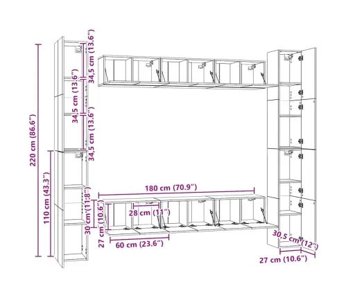 6-Daļīgs Tv Skapīšu Komplekts, Pelēka Ozola, Inženierijas Koks Vidaxl 6-Daļīgs Tv Skapīšu Komplekts, Pelēka Ozola, Inženierijas Koks Vidaxl