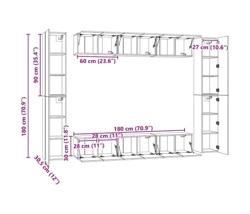 10-Osaline Telerikappide Komplekt, Hall Sonoma Tamm, Tehispuit