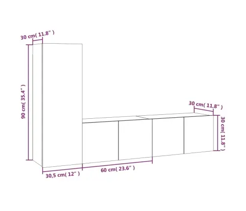 3-Osaline Telerikappide Komplekt, Hall Sonoma Tamm, Tehispuit
