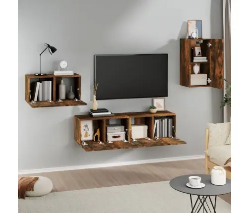 4-Osaline Telerikappide Komplekt, Suitsutatud Tamm, Tehispuit