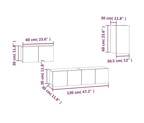 4-Osaline Telerikappide Komplekt, Suitsutatud Tamm, Tehispuit