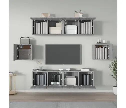 6-Daļīgs Tv Skapīšu Komplekts, Pelēka Ozola, Inženierijas Koks Vidaxl