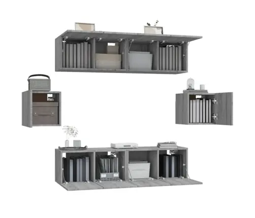 6-Daļīgs Tv Skapīšu Komplekts, Pelēka Ozola, Inženierijas Koks Vidaxl