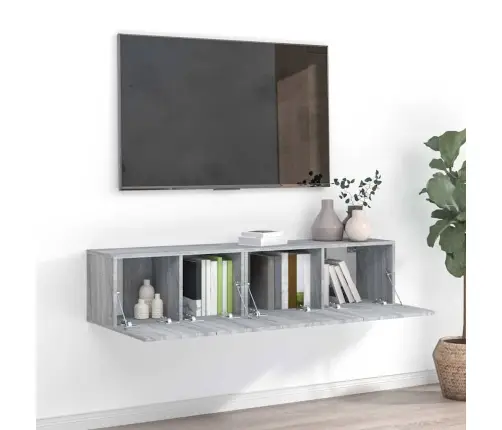 Tv Spintelių Komplektas, 2 Dalių, Pilkas Ąžuolo, Mediena