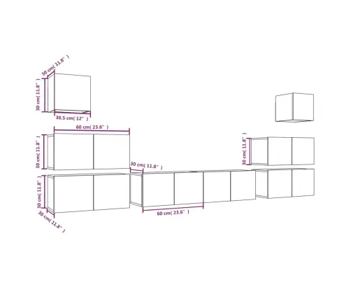 8-Daļīgs Tv Skapīšu Komplekts, Pelēka Ozola, Inženierijas Koks Vidaxl