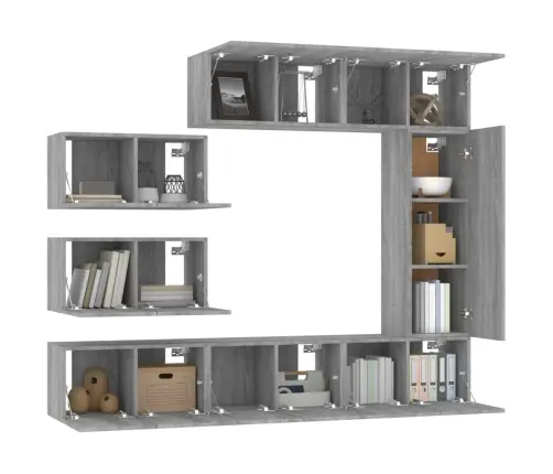 8-Daļīgs Tv Skapīšu Komplekts, Pelēka Ozola, Inženierijas Koks Vidaxl