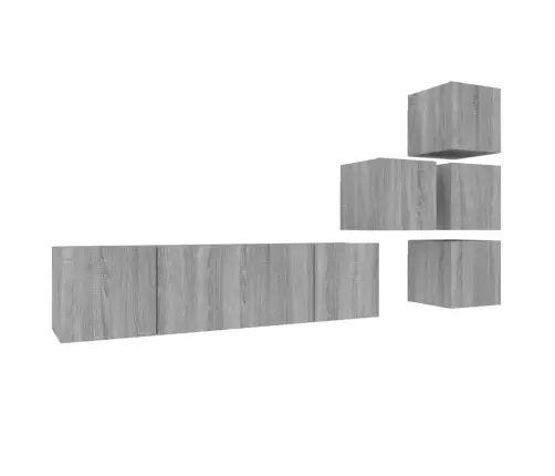 Tv Spintelių Komplektas, 6 Dalių, Pilkas Ąžuolo, Mediena Tv Spintelių Komplektas, 6 Dalių, Pilkas Ąžuolo, Mediena