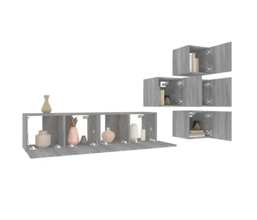 Tv Spintelių Komplektas, 6 Dalių, Pilkas Ąžuolo, Mediena Tv Spintelių Komplektas, 6 Dalių, Pilkas Ąžuolo, Mediena