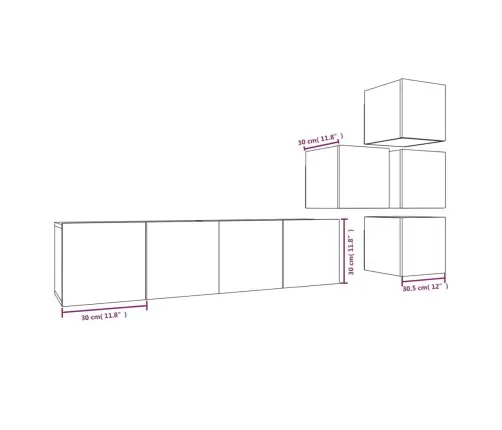 Tv Spintelių Komplektas, 6 Dalių, Pilkas Ąžuolo, Mediena Tv Spintelių Komplektas, 6 Dalių, Pilkas Ąžuolo, Mediena