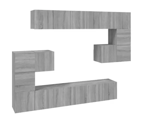 Tv Spintelių Komplektas, 10 Dalių, Pilkas Ąžuolo, Mediena
