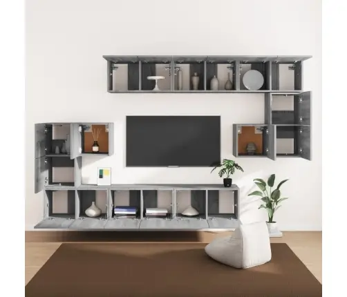 Tv Spintelių Komplektas, 10 Dalių, Pilkas Ąžuolo, Mediena