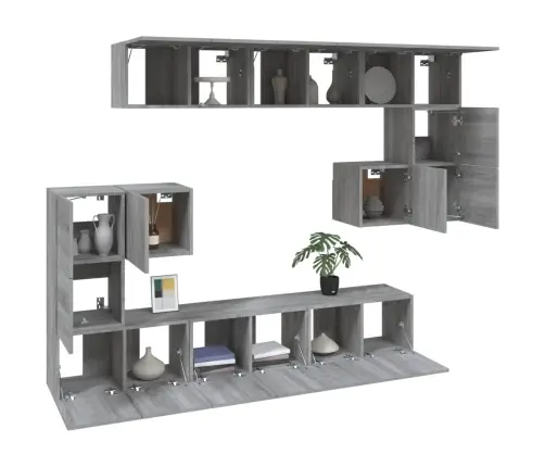 Tv Spintelių Komplektas, 10 Dalių, Pilkas Ąžuolo, Mediena