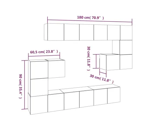 Tv Spintelių Komplektas, 10 Dalių, Pilkas Ąžuolo, Mediena