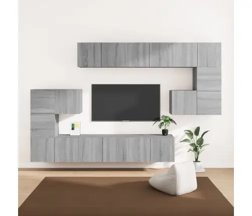 Tv Spintelių Komplektas, 10 Dalių, Pilkas Ąžuolo, Mediena