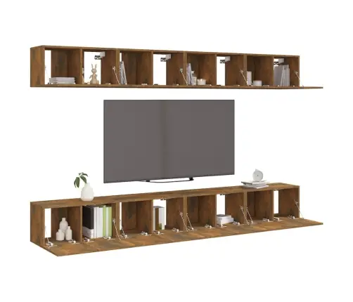 Tv Spintelės, 8Vnt., Dūminio Ąžuolo, 60X30X30cm Mediena Tv Spintelės, 8Vnt., Dūminio Ąžuolo, 60X30X30cm Mediena