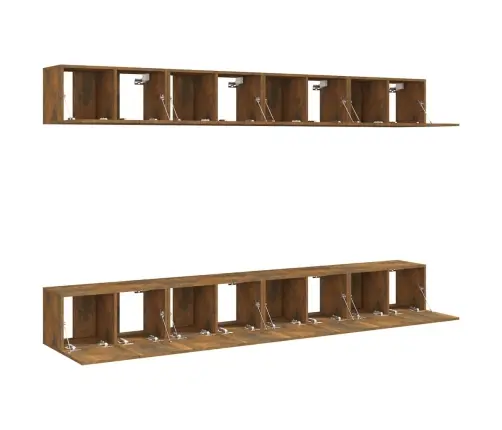 Tv Spintelės, 8Vnt., Dūminio Ąžuolo, 60X30X30cm Mediena Tv Spintelės, 8Vnt., Dūminio Ąžuolo, 60X30X30cm Mediena