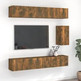 Tv Spintelių Komplektas, 7 Dalių, Dūminio Ąžuolo, Mediena