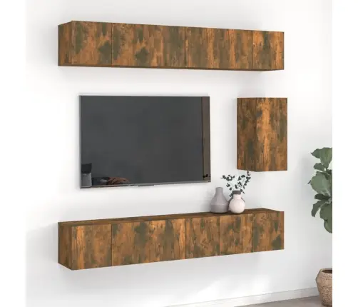 Tv Spintelių Komplektas, 7 Dalių, Dūminio Ąžuolo, Mediena