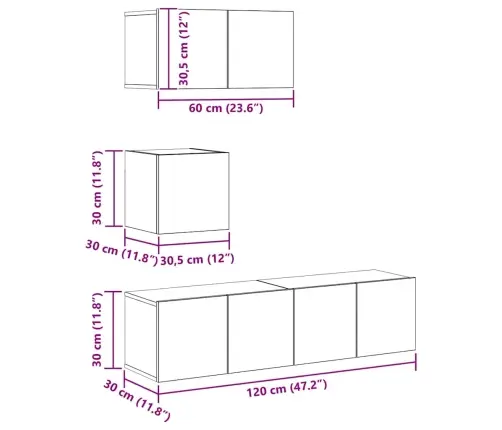 4-Osaline Telerikappide Komplekt, Hall Sonoma, Tehispuit
