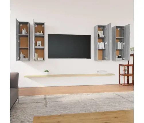 Tv Skapīši, 4 Gab., Pelēcīgi, 30,5X30X110 Cm, Inženierijas Koks Vidaxl