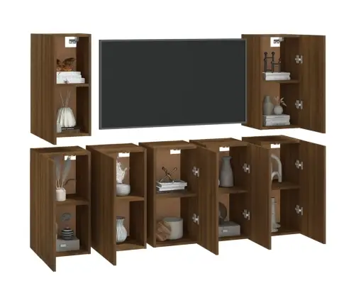 Tv Skapīši, 7 Gab., Brūna Ozola 30,5X30X60 Cm Inženierijas Koks Vidaxl