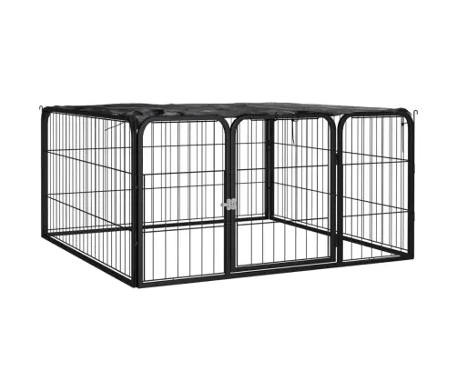 Suņu Sētiņa, 4 Paneļi, Melna, 100X50 Cm, Pulverkrāsots Tērauds Vidaxl