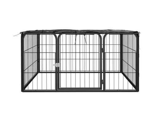 Suņu Sētiņa, 4 Paneļi, Melna, 100X50 Cm, Pulverkrāsots Tērauds Vidaxl