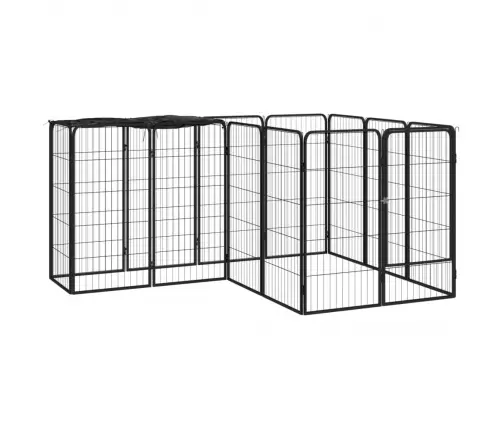Suņu Sētiņa, 14 Paneļi, Melna, 50X100 Cm, Pulverkrāsots Tērauds Vidaxl