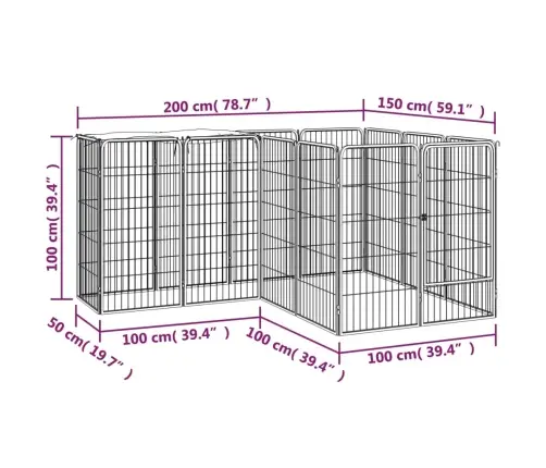 Suņu Sētiņa, 14 Paneļi, Melna, 50X100 Cm, Pulverkrāsots Tērauds Vidaxl