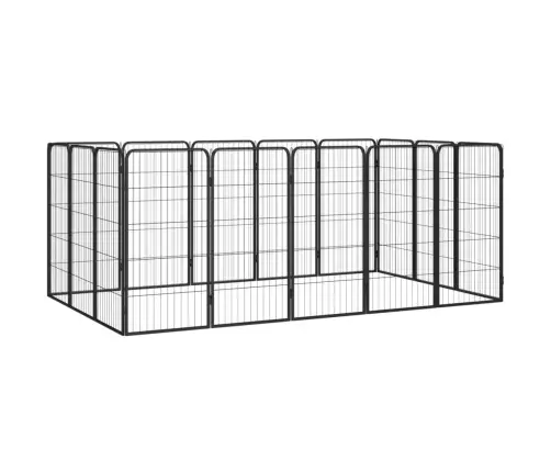 Suņu Sētiņa, 16 Paneļi, Melna, 50X100 Cm, Pulverkrāsots Tērauds Vidaxl