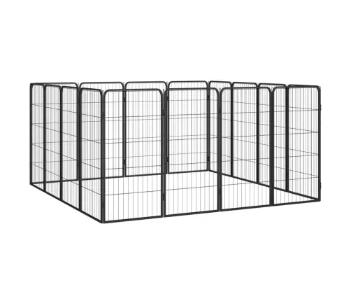 Suņu Sētiņa, 16 Paneļi, Melna, 50X100 Cm, Pulverkrāsots Tērauds Vidaxl