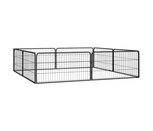 Suņu Sētiņa, 8 Paneļi, Melna, 100X50 Cm, Pulverkrāsots Tērauds Vidaxl
