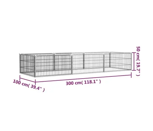 Suņu Sētiņa, 8 Paneļi, Melna, 100X50 Cm, Pulverkrāsots Tērauds Vidaxl