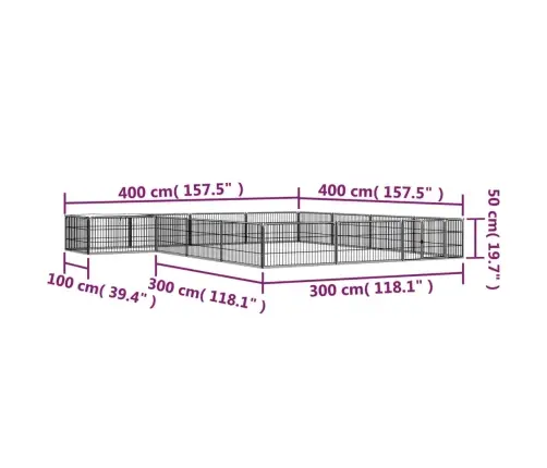 Suņu Sētiņa, 16 Paneļi, Melna, 100X50 Cm, Pulverkrāsots Tērauds Vidaxl
