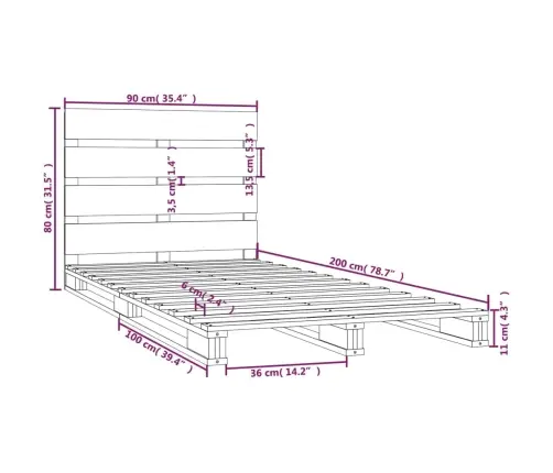 Voodiraam Ilma Madratsita, Valge, 90 X 200 cm Männipuit